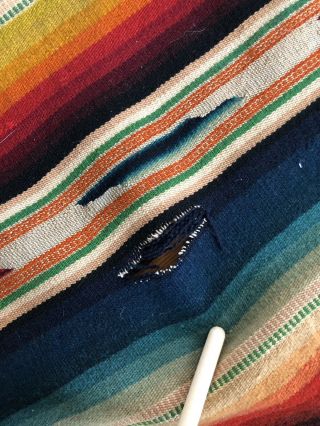 Vintage Mexican Saltillo Serape Blanket Fine Weave 36” X 77” 2