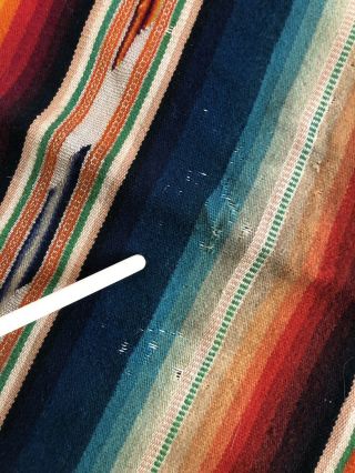 Vintage Mexican Saltillo Serape Blanket Fine Weave 36” X 77” 3