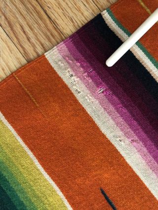 Vintage Mexican Saltillo Serape Blanket Fine Weave 36” X 77” 8