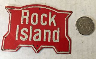 Vintage Rock Island Rr Mini Metal Sign Post Cereal 1950s