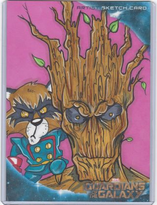 Ud Marvel Guardians Of The Galaxy 5x7 Sketch Rocket & Groot By Kimberly Dunaway