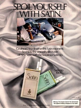 1983 Vintage Tobacco Ad,  Satin Cigarettes,  Satin Tip 100s 112018
