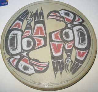 Vintage Clarence Wells Haida Art Drum Fish Hawk 1970 