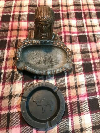 Vintage Native American Metal Ashtray Indian Chief,  Canal Ashtray