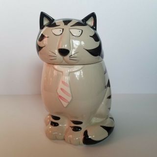 Vintage Takahashi Tom Cat Cookie Jar Hand Painted Made In Japan Black Stripes