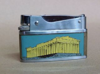 Vintage Brother Lite Pocket Lighter Parthenon Acropolis Greek Enamel Collectibl