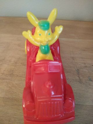 Vintage Hard Plastic Rosbro Rosen Tico Rabbit Driving Fire Truck Candy Container