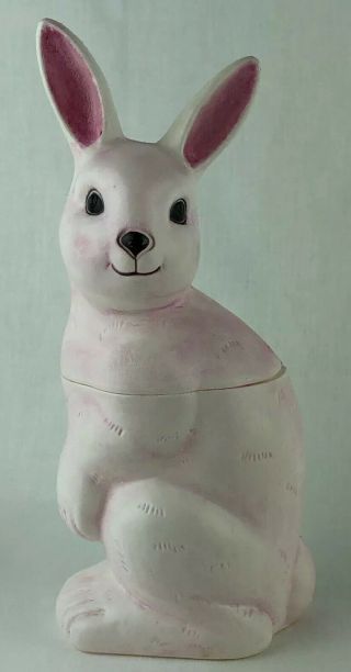 Vintage White Easter Bunny Rabbit 2 Piece Plastic Blow Mold Candy Container