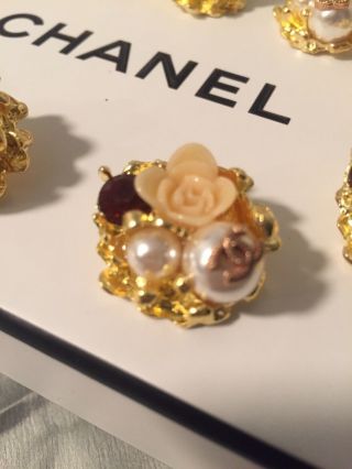 1 Vintage Chanel Style Flower Button Pearl/ruby Gold: 1” /25mm •jacket •earrings