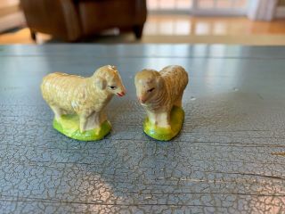 2 Putz Sheep Composition Antique Germany German Nativity Toys