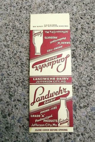 Rare Vintage Matchbook Flat Landwehr Dairy Milk Bottle Jefferson City,  Missouri