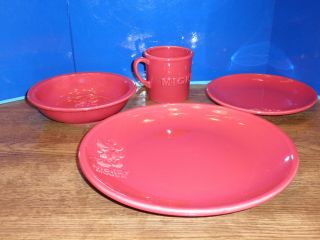 Disney Mickey Mouse 4 Piece Place Setting,  Rose Color Dishes Dinnerware