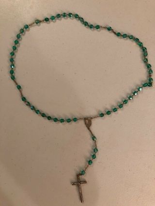 Vintage Antique Rosary Green/blue Glass Beads
