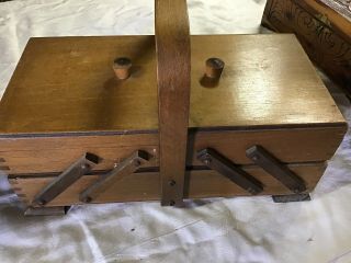 Wooden Accordian Sewing Box Vintage