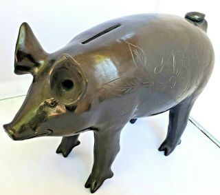 Vintage Exquisite Detailed Etched Flowers Mexican Pottery Pig Piggy Bank