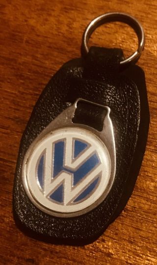 Vintage Vw Volkswagen Metal & Black Leather Key Ring England