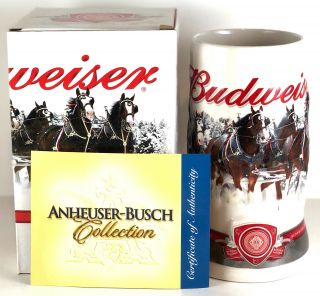 2011 Budweiser Clydesdales Horse Beer Stein Christmas Holiday Bar Mug
