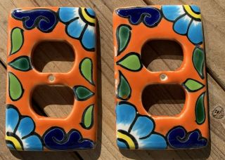 2 Talavera Pottery Light Switch Cover Wall Plate Double Outlet 3 X5 Hand Painted