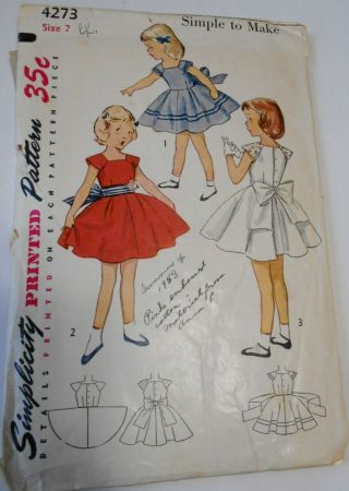 Vintage Simplicity Sew Pattern 4273 Girl Size 7 Fancy Full Skirt Dress Sash Tie