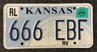 2016 Kansas Rv License Plate Tag 666 - Ebf Recreational Vehicle Devil Funny