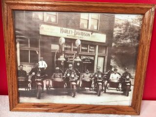 1930s Harley Davidson Dealer Antique Framed Motorcycle Photograph Picture Rare