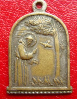 Saint Francis Of Assisi Preaching To Birds Rare Vintage Religious Bronze Medal