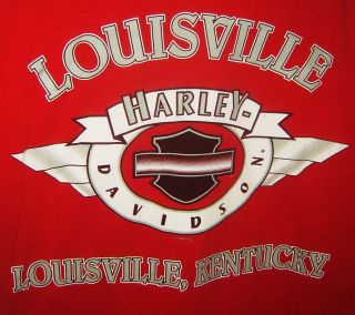1998 Harley Davidson Motorcycle Red T - Shirt Louisville Kentucky Size L Made Usa