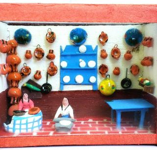 Antique/Vintage Mexican Folk Art Miniature/Dollhouse Pottery Shop/Store Diorama 3