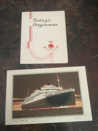 1937 M.  V.  Britannic Cunard White Star Tourist Programme & Abstract Of Log