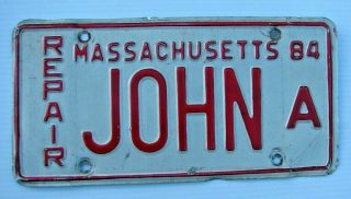 Rare Massachusetts Repair Vanity License Plate " John " John A Johnny Jon