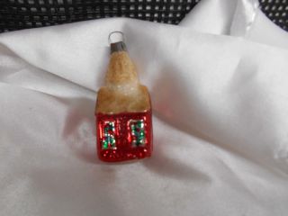 Old Vtg Red Gingerbread House Christmas Glass Ornament Decoration W.  Germany