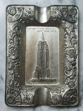 Vintage 1950s Silver Empire State Building York City Ashtray Japan Souvenir