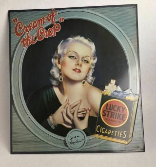 Jean Harlow " Cream Of The Crop " Lucky Strike Cigarettes Tin Ad Sign