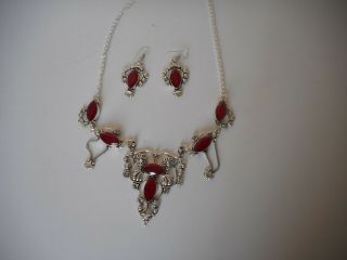 Gothic Witchy Style Sterling Silver 925 Stamp Garnet Necklace Earring Set