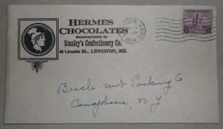Vintage Postal Cover Cachet - Hermes Chocolates Lewiston Maine - Sent 1934