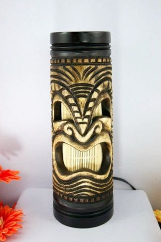 Art Lamp Mango Wood Carving 4 " X12 " Tiki Hawaiian Polynesian God Ambient Light