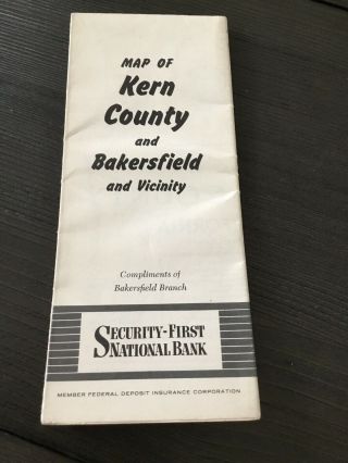 Vintage 1956 Security - First National Bank Map Of Kern County & Bakersfield