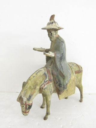 Japanese Antique Vtg Cast Iron Scholar Wise Man Donkey Rider Sculpture 11 "