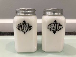 Vintage Anchor Hocking White Milk Glass Hoosier Style Salt & Pepper Shakers
