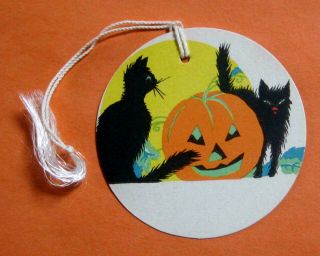 Vintage Halloween Tally Card 2 Cats Jack O 
