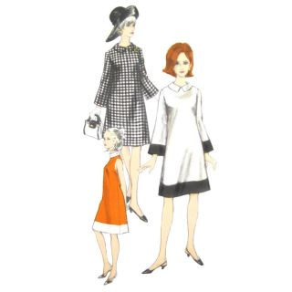 Vtg 60s Vogue 6881 Misses A - Line Dress Sleeveless Long Sleeve Color Block 16/38