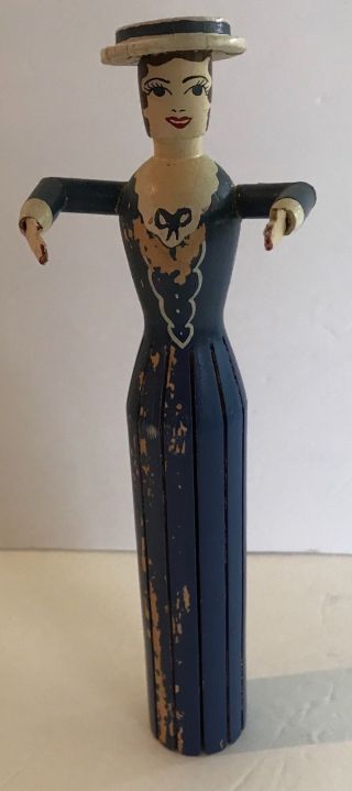 Unusual & Tall Wooden Vintage Napkin Doll Lady - Manicured Hands