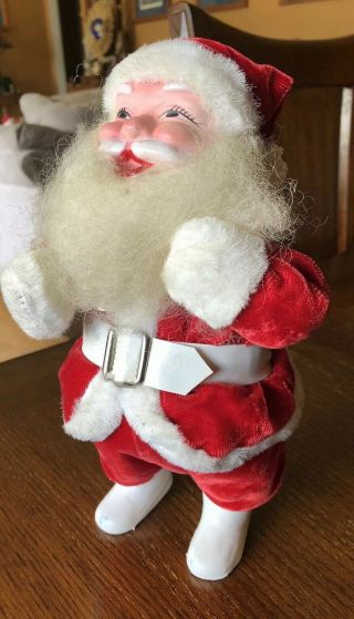 Vintage Red Felt Christmas Santa Claus Figurine Plastic Face & White Boots 11”