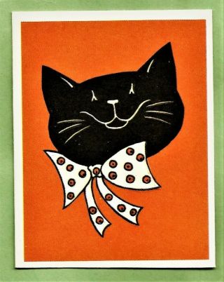 2 Assorted VINTAGE 1950 ' s HALLOWEEN Party Tally Card with BLACK CAT wearing Bow 5