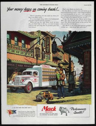 Mack Truck Delivery Image Hauling Illustration Art 633 1945 Vintage Print Ad