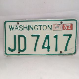 Vintage Washington License Plate Car Tag Garage Decor 1984 White Green Single
