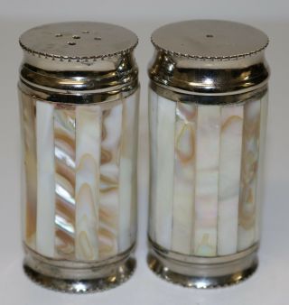 Ralph Lauren Mother Of Pearl Shell Salt & Pepper Silver - Tone Shakers Set Of 2