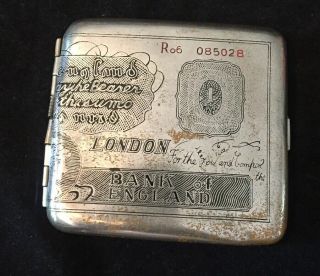 Vintage Antique Silver Plated Cigarette Case / English 1 Pound Note