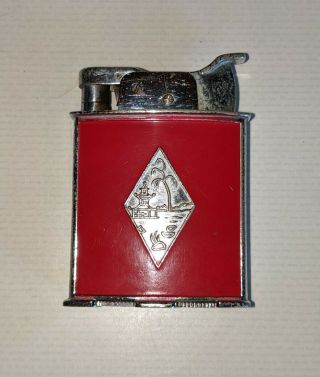 Vintage Evans Roller Bearing Pocket Lighter Red Enamel Oriental Scene