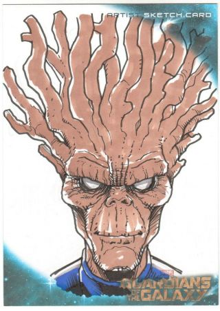 2014 Guardians Of The Galaxy 5x7 Marvel Art " Groot " Sketch Card By Tom Nguyen
